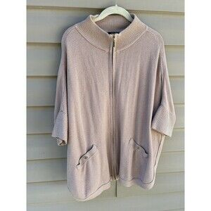 White House Black Market Womens Sweater Cape Size M Beige Knit Jacket Lagenlook